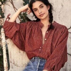 DOEN Burgundy Floral O'Keefe Blouse (XS)